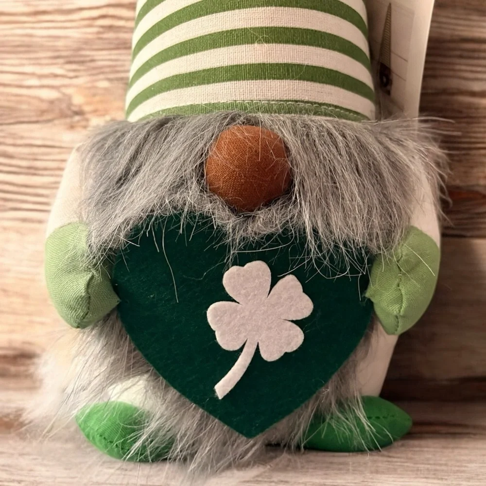 NWT Huntington Home 20” St Patrick’s Day Green and Cream Striped Gnome Plush